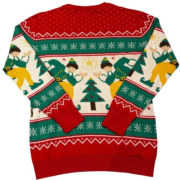 Elf Cotton Headed Ninny Muggins Christmas Holiday Sweater Size Medium - Picture 3 of 5